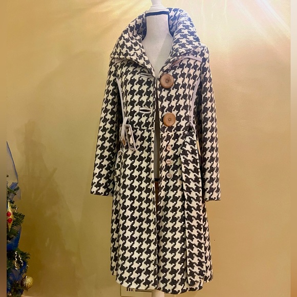 Women's blended wool/leather belted coat - Picture 3 of 15